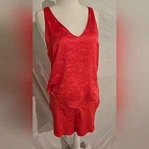 Orange/ Red V-Neck Women's Sleep Tank and Shorts Set